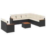 Cumpara ieftin Set canapele de gradina cu perne, 10 piese, negru, poliratan