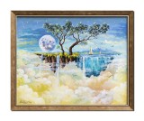 Cumpara ieftin Tablou inramat suprarealist pictat manual ulei pe panza, Paradis, 55x45cm, rama din lemn, Stefan Bilibou