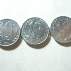 3 Monede 10 lei 1991 , 1992 si 1995 , cal. F.Buna