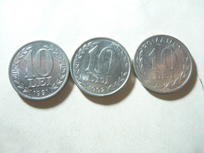 3 Monede 10 lei 1991 , 1992 si 1995 , cal. F.Buna foto