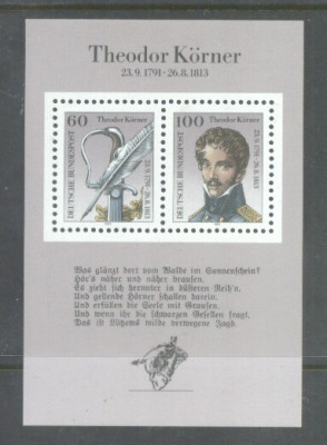 Germany Bundes 1991 Theodor Korner perf. sheet Mi.B25 MNH DA.167 foto