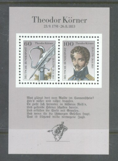 Germany Bundes 1991 Theodor Korner perf. sheet Mi.B25 MNH DA.167