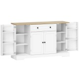 HOMCOM Bufet dulap de bucătărie cu 4 uși, sertar, raft reglabil, rafturi pe uși pentru bucătărie, sufragerie, 138x40x85cm, Alb | Aosom Romania