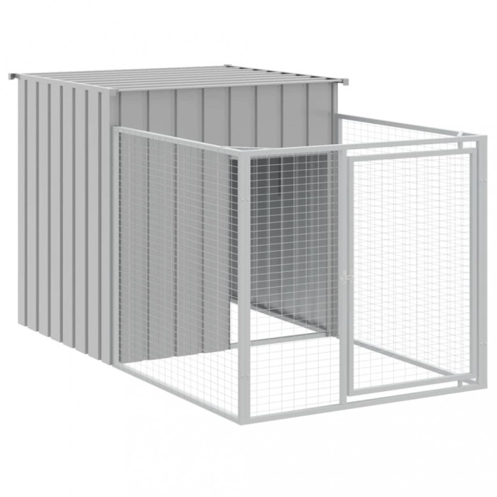 Cusca pentru caini cu imprejmuire gri deschis 110x201x110 cm otel galvanizat