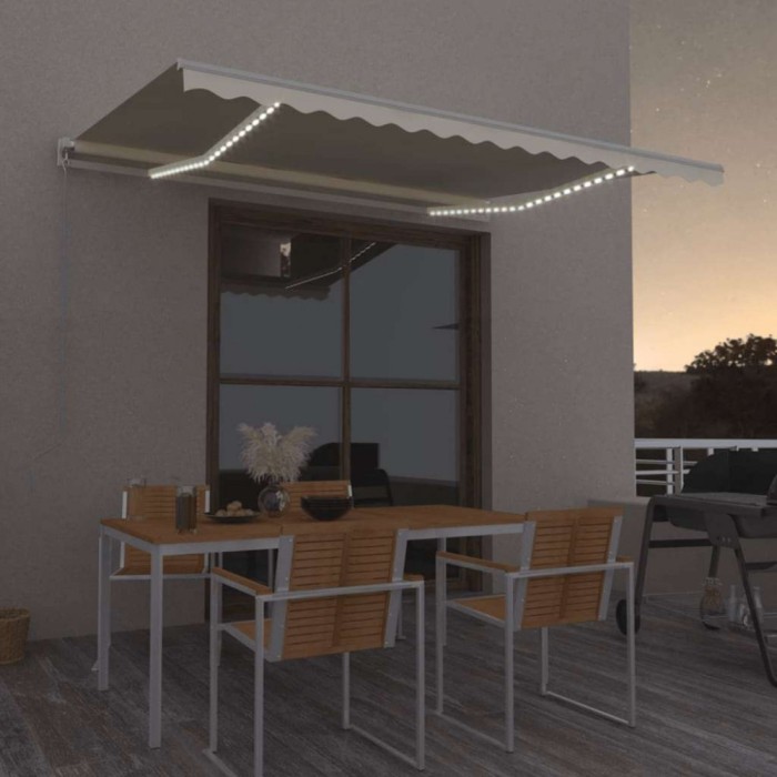 vidaXL Copertină retractabilă manual cu LED, crem, 400x300 cm 3068902