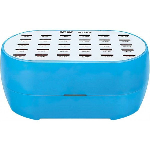Incarcator Statie Relife RL-304M, 160W, 2.4A, 30 x USB-A, Albastru