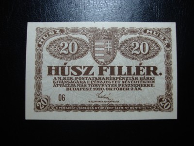 UNGARIA 20 FILLER 1920 UNC foto