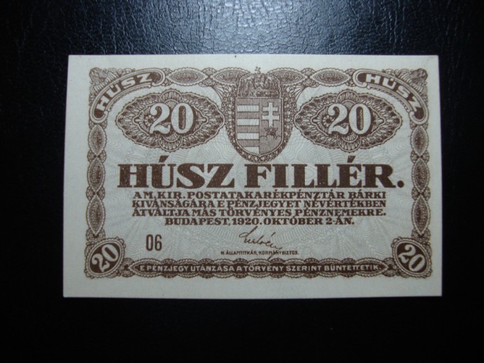UNGARIA 20 FILLER 1920 UNC