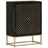 vidaXL Servantă cu 2 uși, negru/auriu, 55x30x75 cm, lemn masiv mango