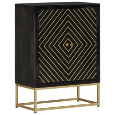 vidaXL Servantă cu 2 uși, negru/auriu, 55x30x75 cm, lemn masiv mango