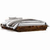 vidaXL Cadru de pat cu lumini LED, stejar fumuriu, 160x200 cm