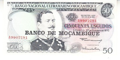 B11 1 - Bancnota foarte veche - Mozambic - 50 escudos - 1970 foto