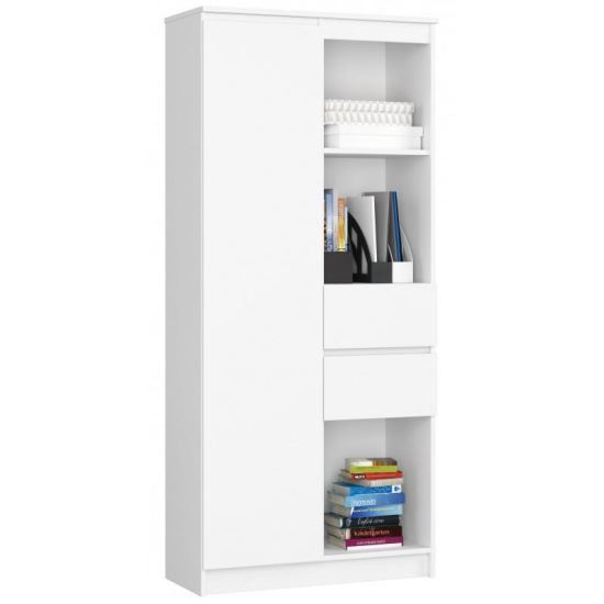 Biblioteca, placa laminata, 2 sertare la mijloc, 7 rafturi, 1 usa, alb, 80x35x180 cm&nbsp; GartenVIP DiyLine