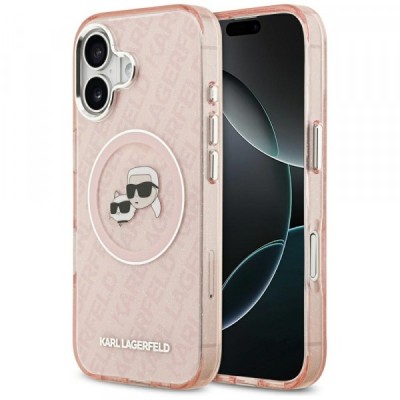 Husa MagSafe pentru Apple iPhone 17, Karl Lagerfeld, IML Glitter Karl &amp;amp; Choupette`s Heads, Roz foto