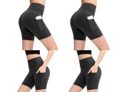 Shorts sport dama high waist, fitness and running, cu buzunare, nergi, L, noi