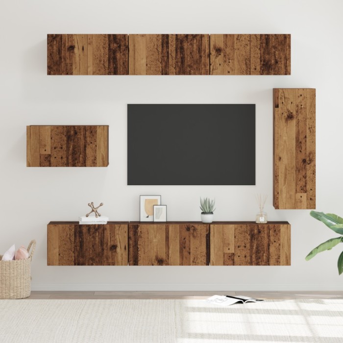 vidaXL Set comodă TV 8 pcs Lemn vechi 30.5 x 30 x 90 cm Lemn compozit