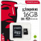 Card de memorie Kingston Canvas Select microSDHC, 16 GB, 80 MB/s Citire, 10 MB/s Scriere, Clasa 10 UHS-I + Adaptor SD