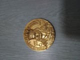 medalie bronz aurit Stefan cel Mare si Sfant -Domn al Moldovei 1457 -1504 -verso ,Cetatea Sucevei .Diametru 50 mm .Exceptionala ,de colectie