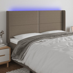 vidaXL Tăblie de pat cu LED, gri taupe, 203x16x118/128 cm, textil