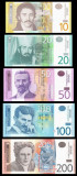 SERBIA █ SET █ 10 + 20 + 50 + 100 + 200 Dinara █ 2011-2012 █ P-54a-58a █ UNC