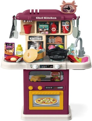 Bucatarie pentru copii WePro Store, circuit de apa real, cuptor si plita, sunete si lumini, accesorizata complet, 64 piese, Violet, 3 ani + foto
