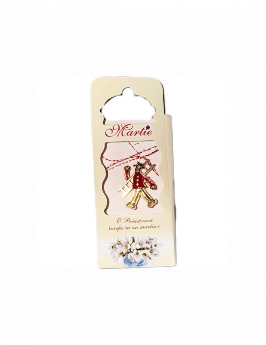 Martisor tip brosa cu model cosar cu haina rosie pentru 1 si 8 martie