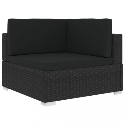 Scaun modular de colț, 1 buc., negru, poliratan, cu perne foto