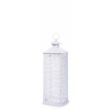 Felinar metal alb, sticla, 18 x 18 x 55 H
