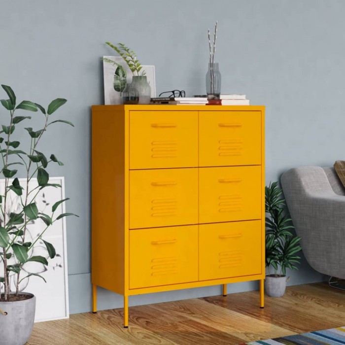 Gossi dulap cu sertare, galben mustar, 80x35x101,5 cm, otel
