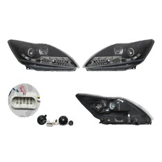 Set faruri Ford Focus 2 (Da), 01.2008-12.2010, partea Stanga+Dreapta, Tuning, Fata, cu lumina de parcare LED; H1+H3; manual; negru, transparent; tuni foto