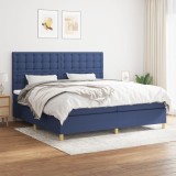 Cumpara ieftin Pat box spring cu saltea, albastru, 200x200 cm, textil