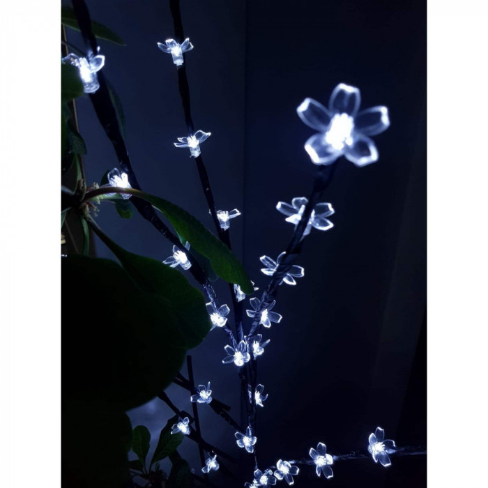 Decoratiune Luminoasa Crenguta cu Baterii 72 LED -uri Flori Alb Rece