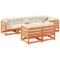 vidaXL Set canapele grădină cu perne, 7 piese, maro, lemn masiv de pin 3299494