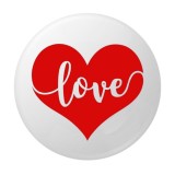 Cumpara ieftin Insigna rotunda Love cu inima rosie mare, 58 mm, model romantic minimalist cu prindere ac