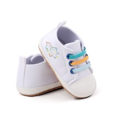Tenisi albi cu sireturi colorate - Dino (Marime Disponibila: 6-9 luni (Marimea