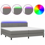 Cumpara ieftin Pat cu arcuri, saltea si LED, gri inchis, 200x200 cm, textil