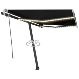 Copertina retractabilă manuală cu LED vidaXL, 350x250 cm, antracit, protectie UV, impermeabilă
