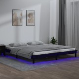 VidaXL Cadru de pat dublu cu LED, negru, 135x190 cm, lemn masiv