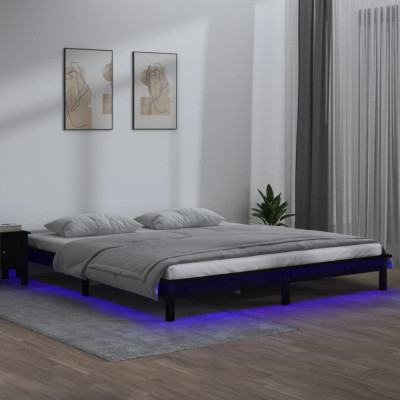 Gossi cadru de pat cu led, negru, 200x200 cm, lemn masiv foto