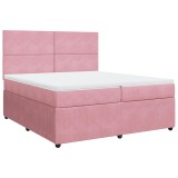 Cumpara ieftin Pat box spring cu saltea, roz, 200x200 cm, catifea