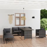 vidaXL Set mobilier de grădină cu perne, 8 piese, gri, poliratan 3059770