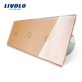 Cumpara ieftin Intrerupator triplu touch Livolo din sticla, auriu, cu panou elegant