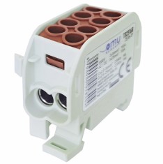 Clema de distributie - derivatie maro Cu-Al 152A 101A pe sina DIN 1 pol 2 intrari borne (16+25mm &sup2;) si 2 iesiri (16+25mm &sup2;) 1000V AC DC