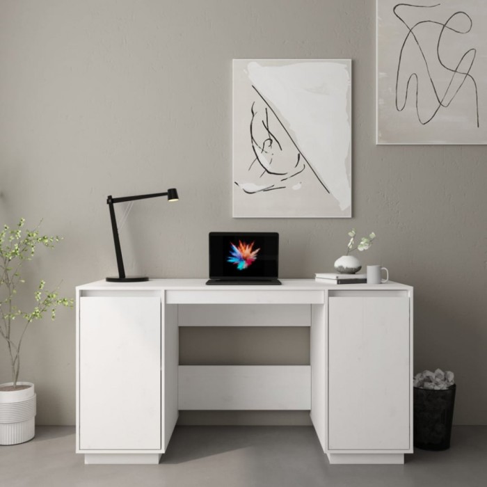 Gossi birou, alb, 140x50x75 cm, lemn masiv de pin