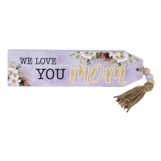 Decorațiune Lemn, Model &quot;We Love You Mom&quot;, Culoare Mov, Dimensiuni 24x6.5 cm