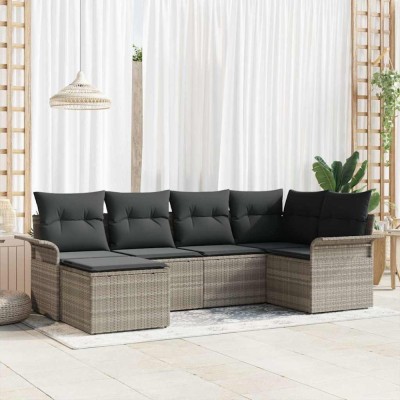 vidaXL Set de canapele pentru grădină 6 pcs Gri deschis Rattan poli 3345432 foto