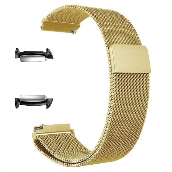 Curea tip Milanese Loop, adaptoare compatibile Samsung Gear Fit 2, Auriu