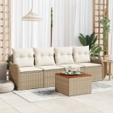 Set de canapea de grădină vidaXL cu perne Bej Ratan Polimer Acacia 5 piese