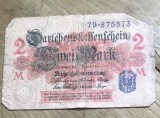 BNKSTR01DE Bancnotă Germania Imperială (WWI) - 2 Mark 1914, Darlehnskassenschein, varianta cu sigiliu albastru