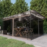vidaXL Pavilion cu plasă anti-ț&acirc;nțari&amp;lumini LED,gri taupe, 4x3x2,73 m
